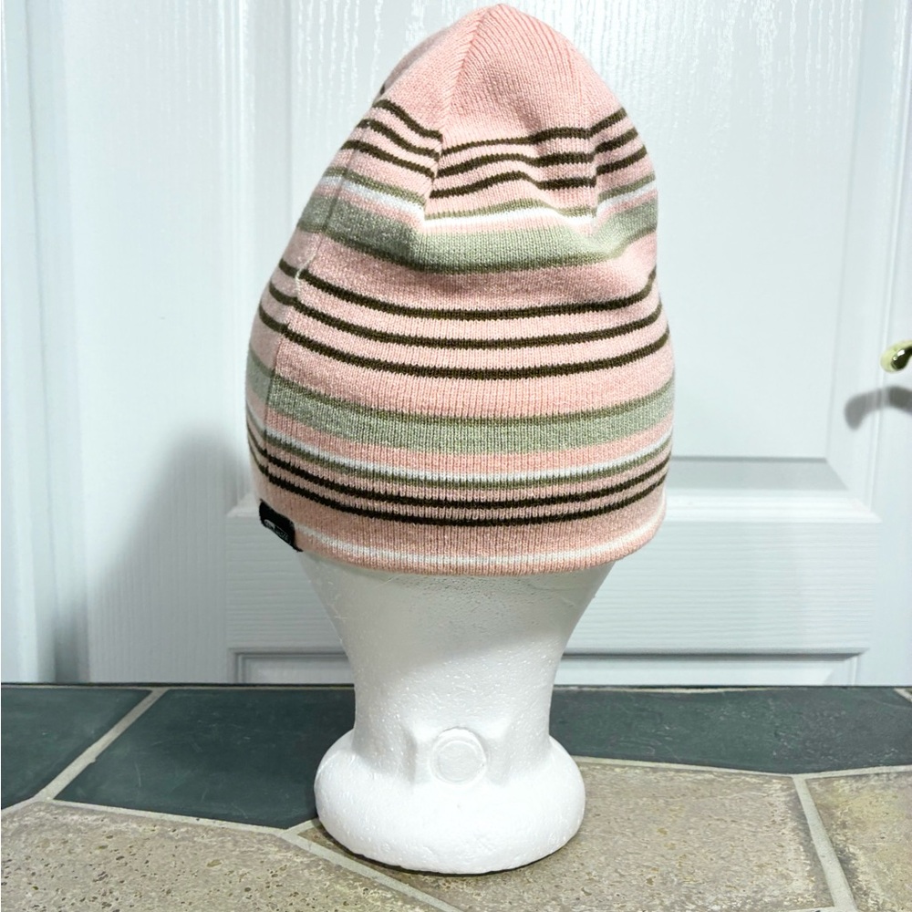 Y2K Adidas Reversible ClimaWarm Beanie Pink Brown White Stripes - Picture 3 of 13